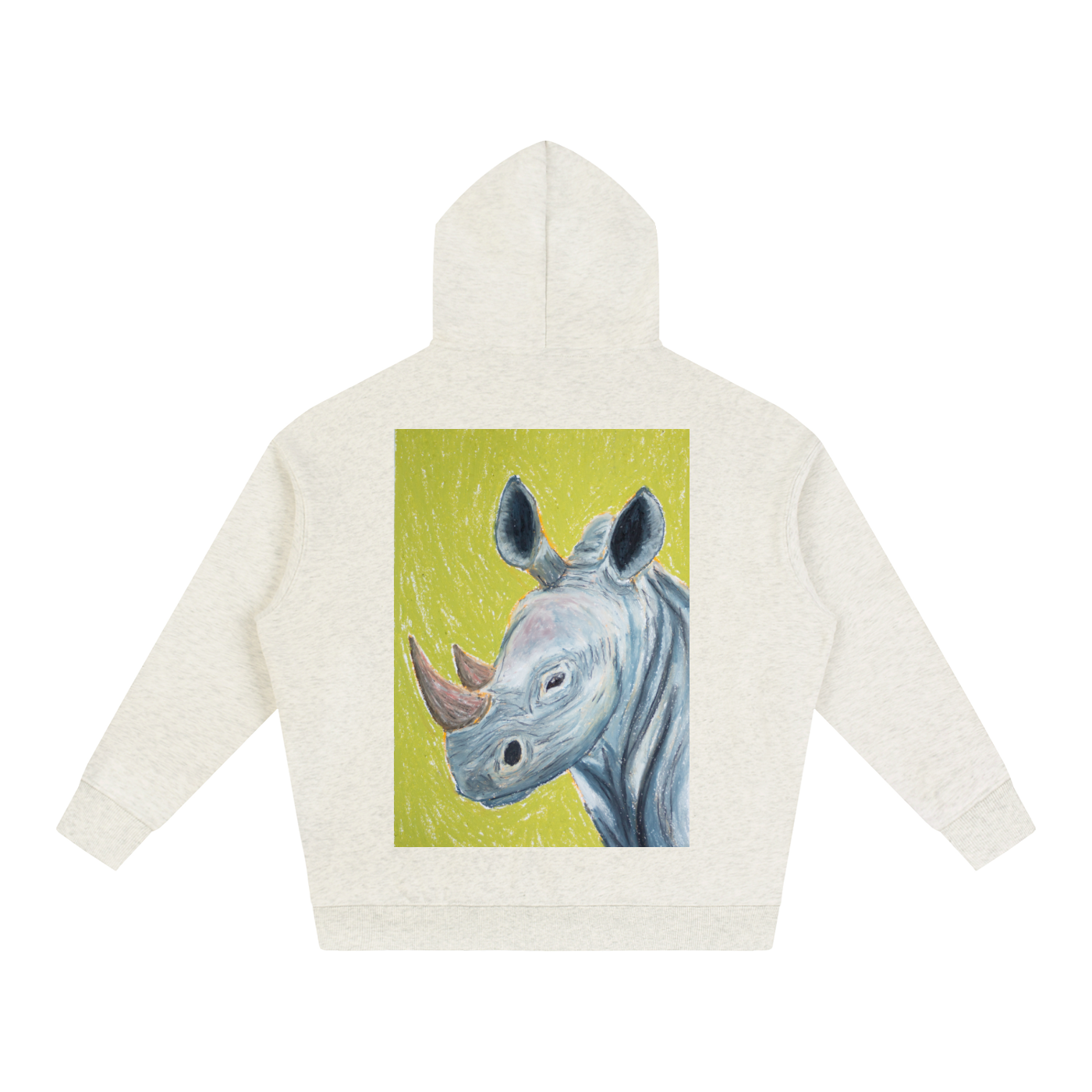 rhino,animal,hoodie,jumper,winter,gift,uniquegift,art,wearableart,oilpastel,drawing