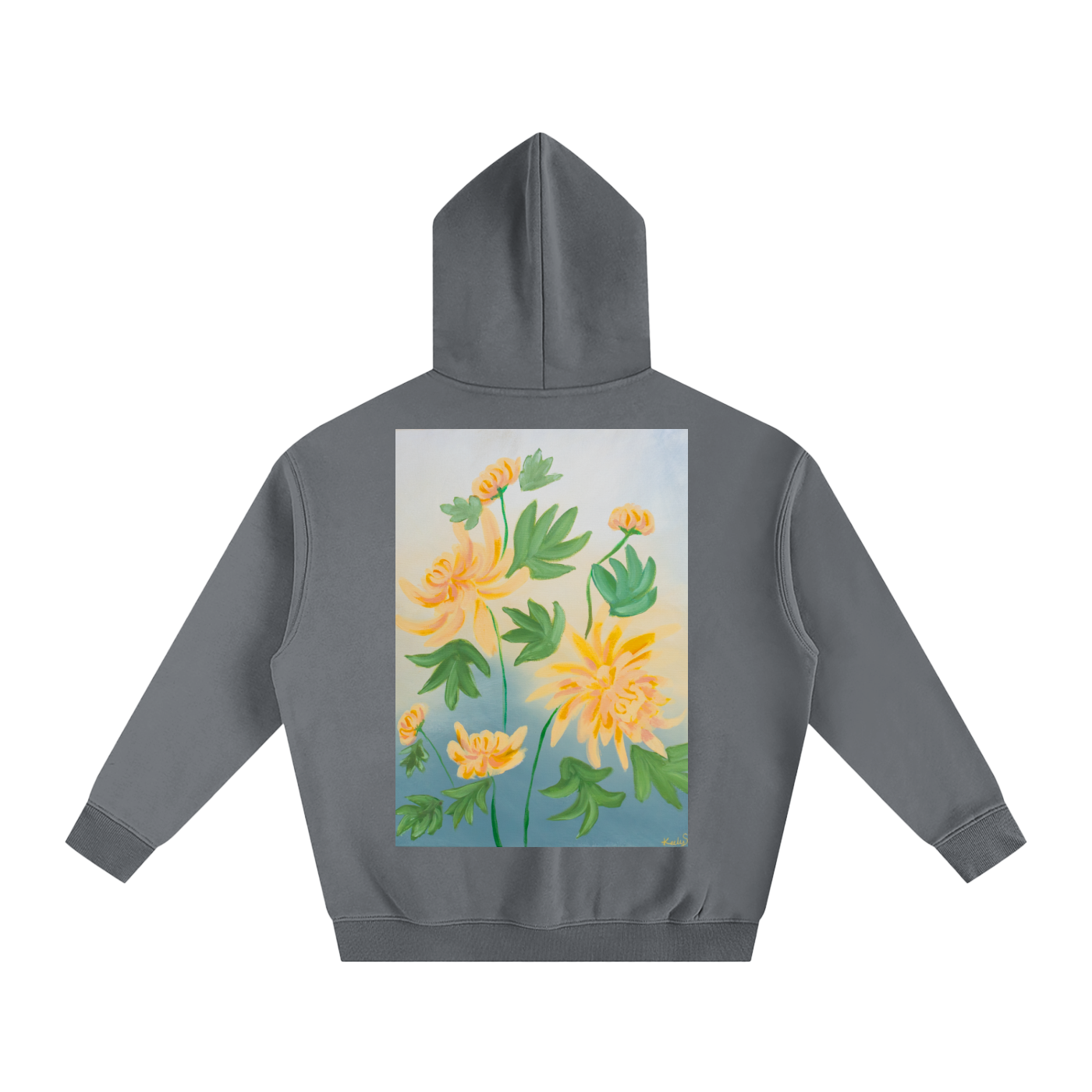 art,chrysanthemum,hoodie,clothing,jumper,oversized,flower,floral,golden,yellow,nature,garden,fleece,warm,cozy,wearableart