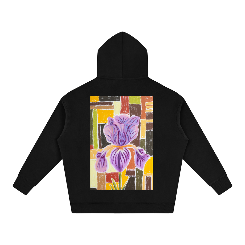 art,hoodie,wearableart,iris,flower,retro,vintage,warm,cozy,winterwardrobe,winter,style