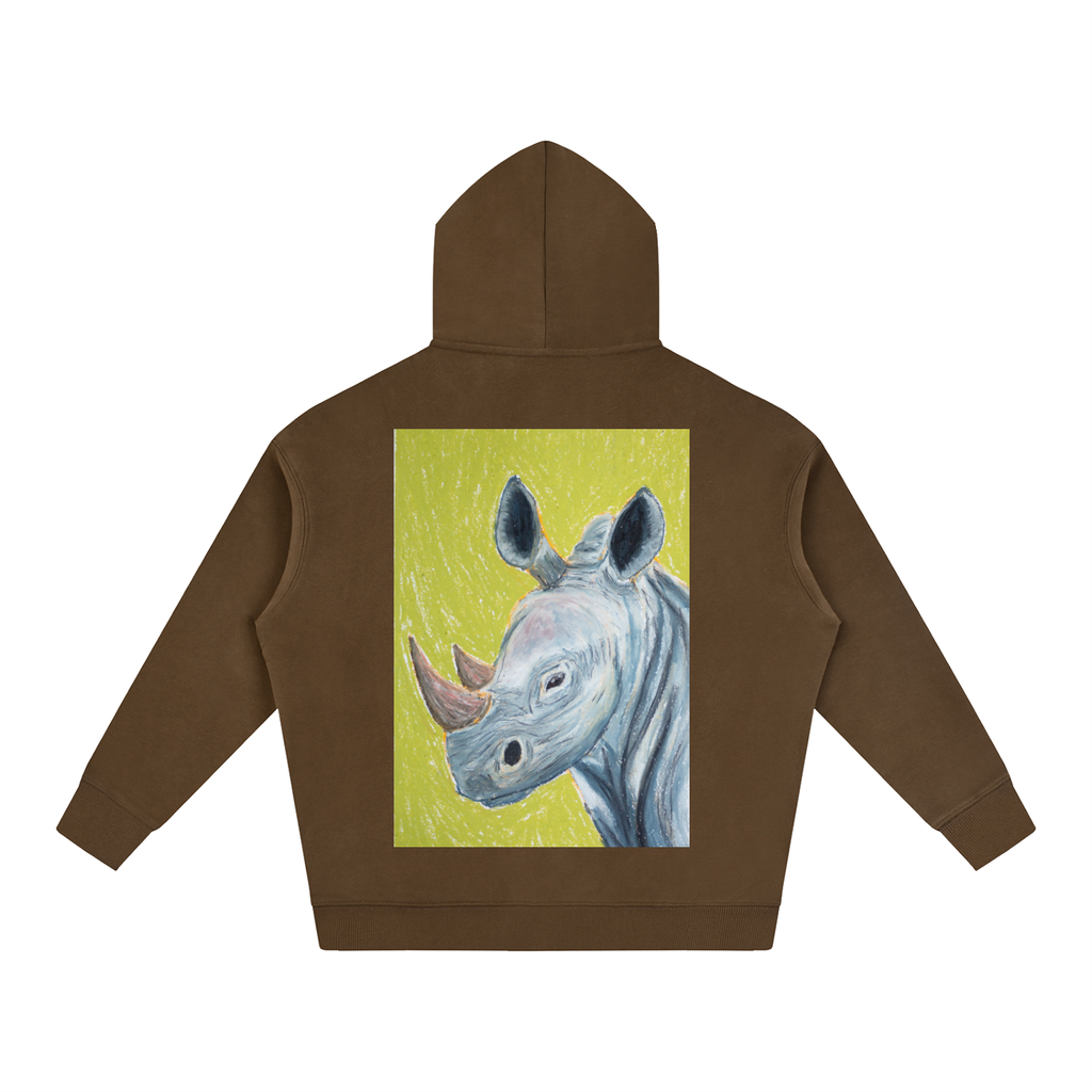 rhino,animal,hoodie,jumper,winter,gift,uniquegift,art,wearableart,oilpastel,drawing