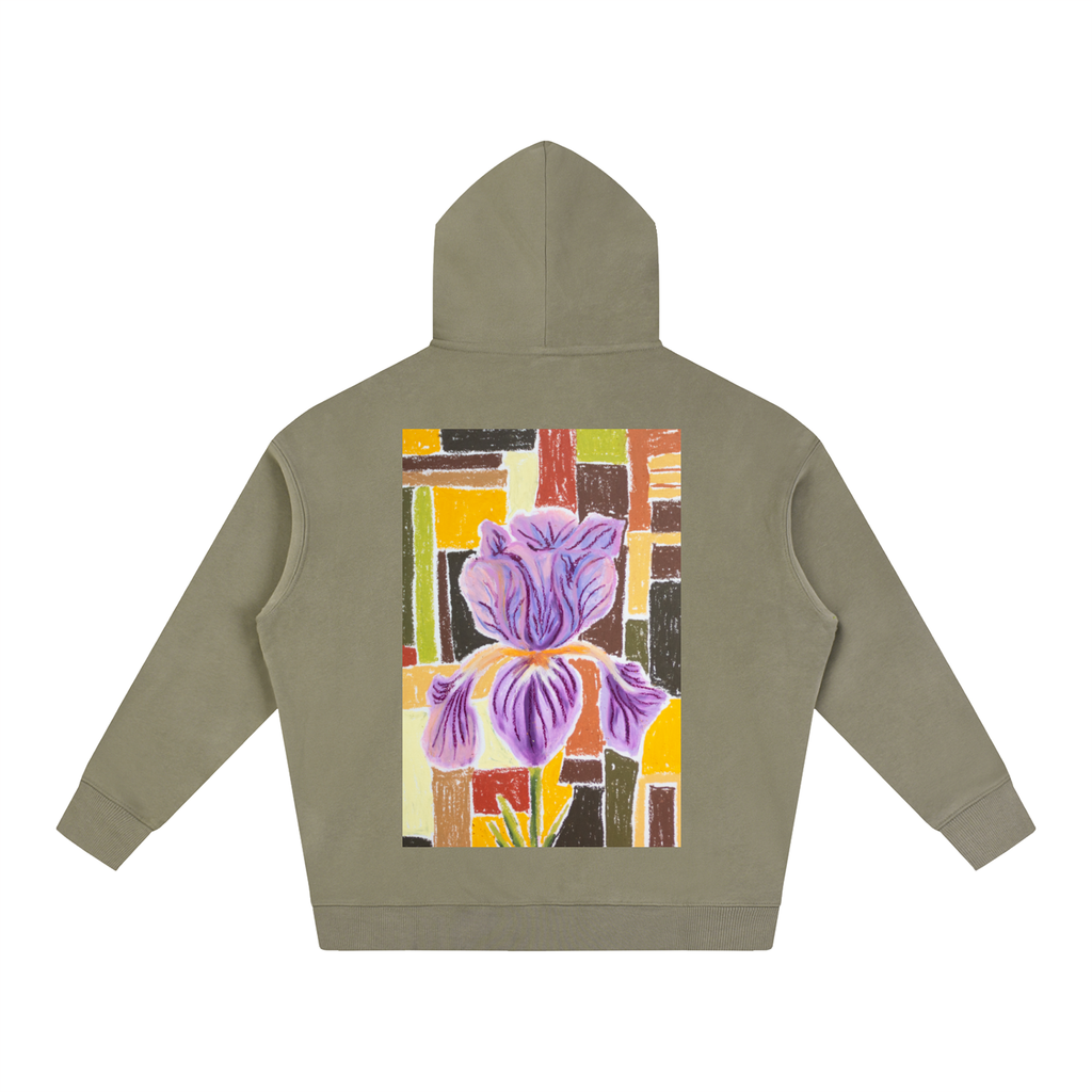art,hoodie,wearableart,iris,flower,retro,vintage,warm,cozy,winterwardrobe,winter,style