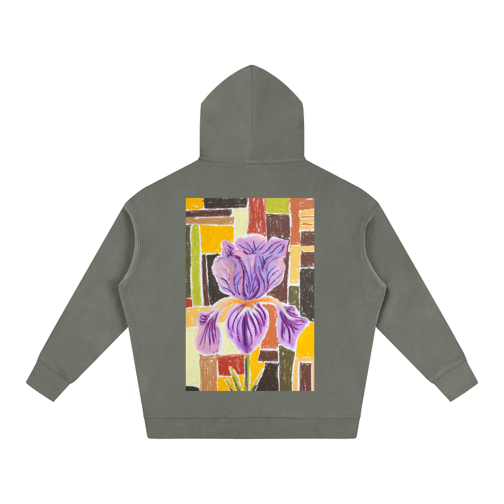 art,hoodie,wearableart,iris,flower,retro,vintage,warm,cozy,winterwardrobe,winter,style