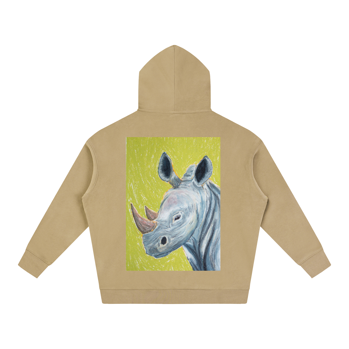 rhino,animal,hoodie,jumper,winter,gift,uniquegift,art,wearableart,oilpastel,drawing