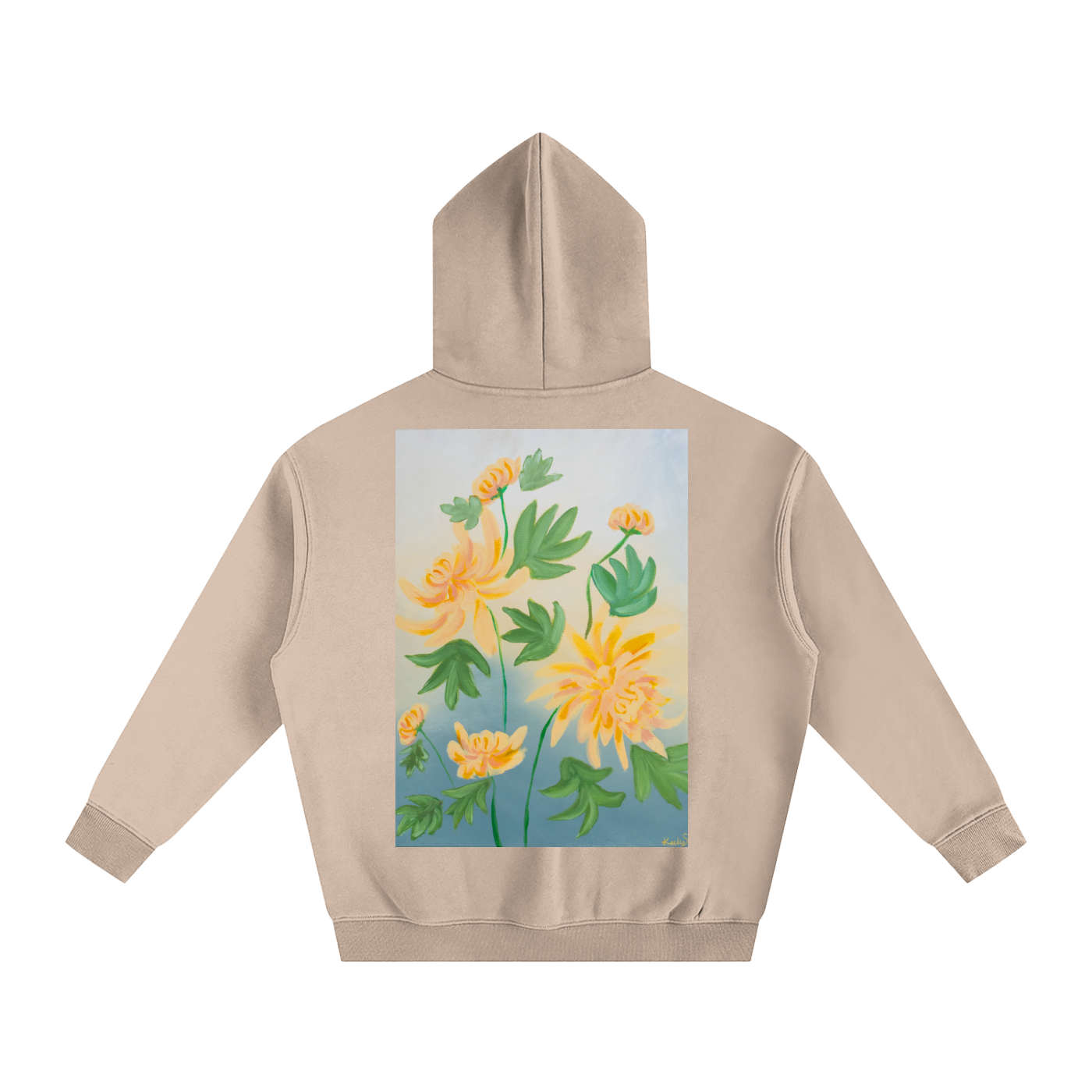 art,chrysanthemum,hoodie,clothing,jumper,oversized,flower,floral,golden,yellow,nature,garden,fleece,warm,cozy,wearableart