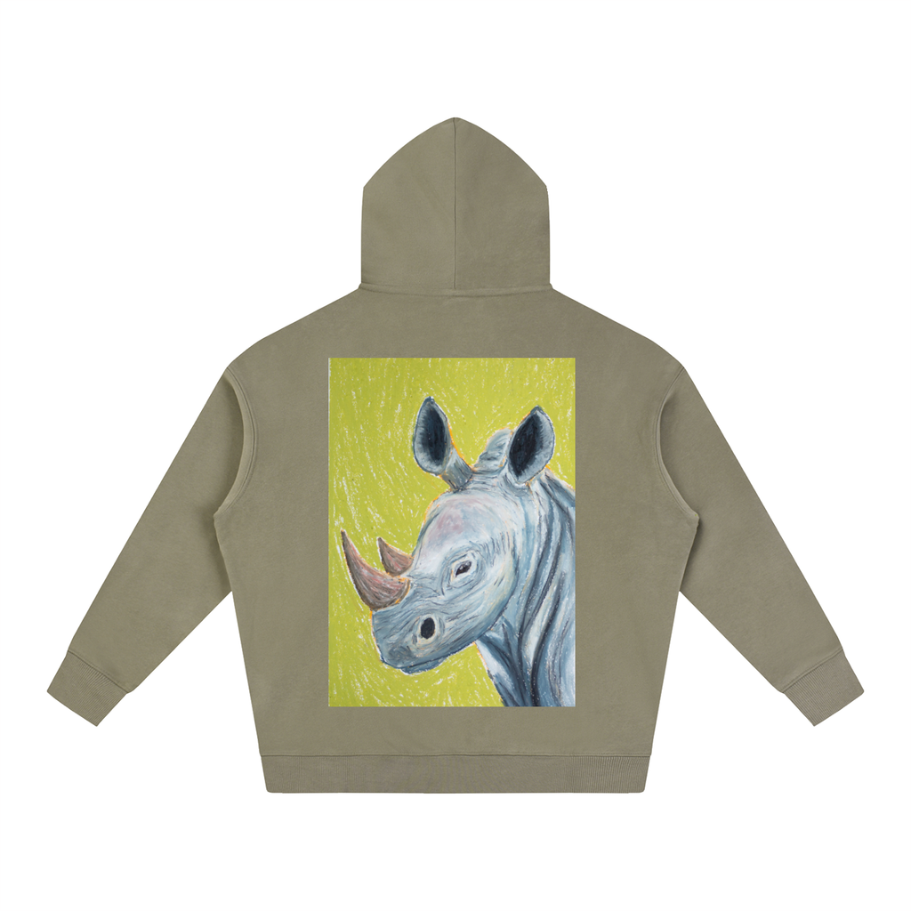 rhino,animal,hoodie,jumper,winter,gift,uniquegift,art,wearableart,oilpastel,drawing