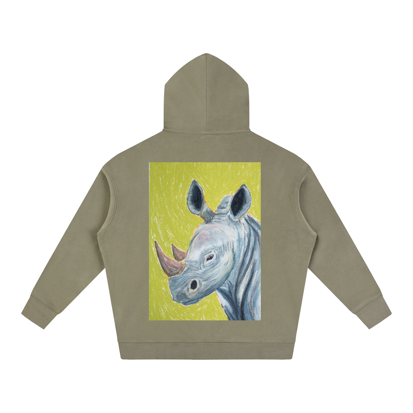 rhino,animal,hoodie,jumper,winter,gift,uniquegift,art,wearableart,oilpastel,drawing